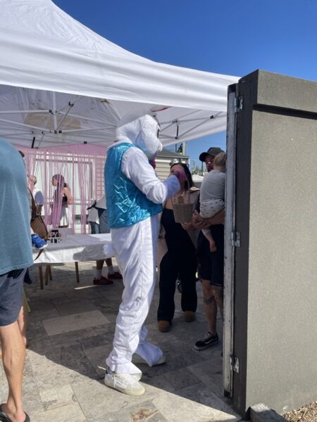 Easter bunny talking to kids at Major Mitchell at the Glen Huntly Easter event 2025